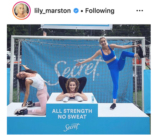 Secret Deodorant campaign Instagram post featuring Lily Marston.